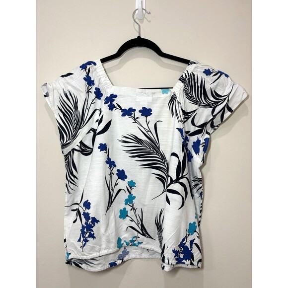 Liz Claiborne Top & Skirt 2-piece Set White Blue Floral Short Sleeve Hawaiian - Picture 3 of 10